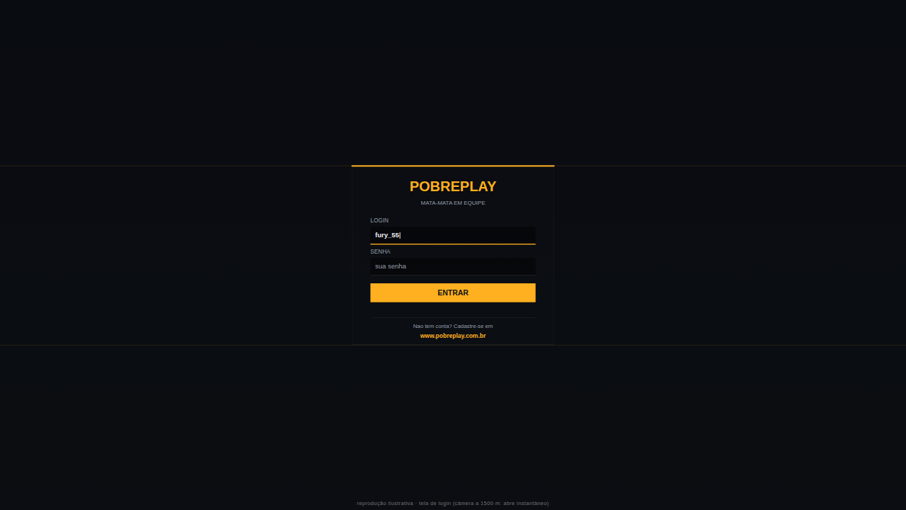 Tela de login — o mesmo login do site entra no servidor